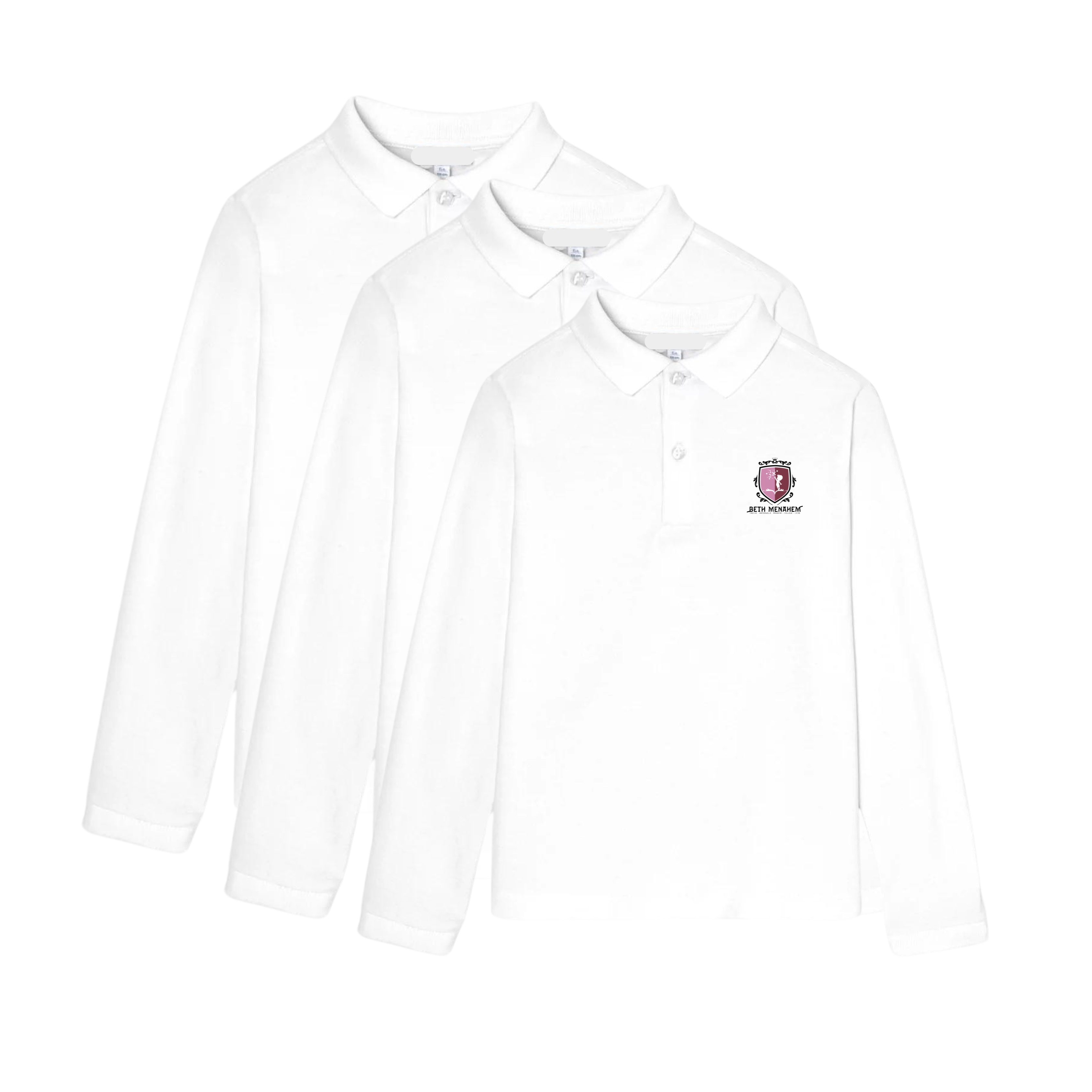 Pack de 3 Polos à Manches longues Blanc - Collège Fille - Coupe unisexe